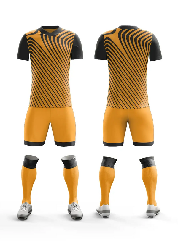 soccer wear uniform in yellow with black lining print