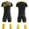 premium soccer wear uniform in black with yellow crew neck